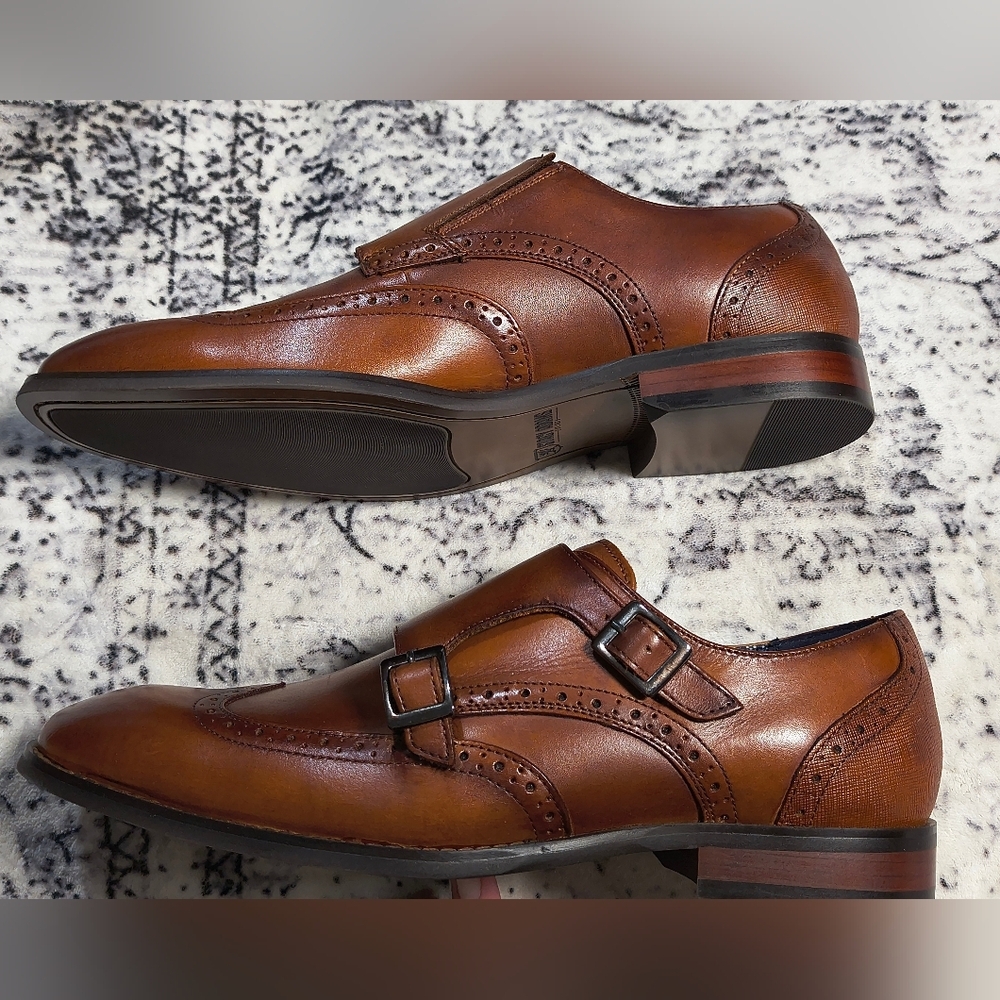 Karson Wingtip Double Monk Strap Stacy Adams Dress Shoes - Cognac US 8 Defective - Picture 6 of 9